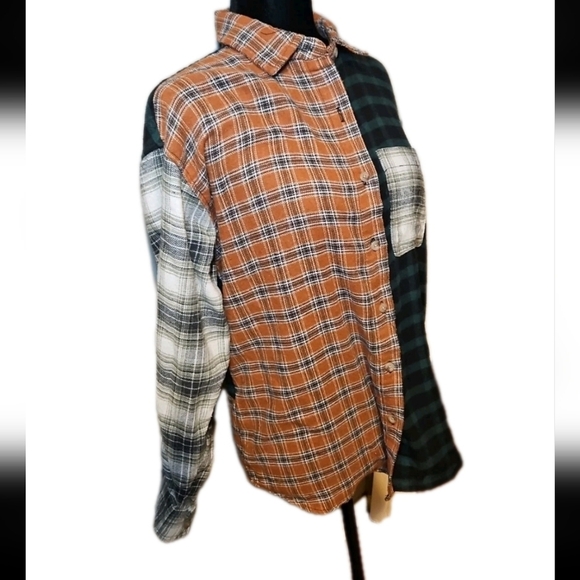 Just Polly Womens Flannel Mixed Plaid Button Down Long Colorful Sleeve Blouse S - Picture 3 of 9